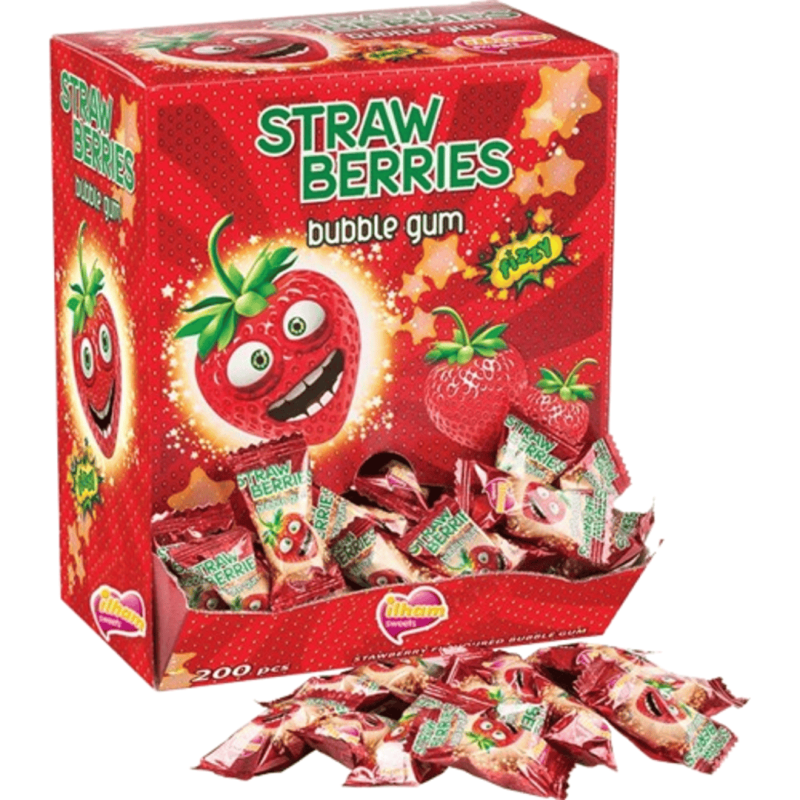 Brusende Jordb&aelig;r Tyggegummipulver