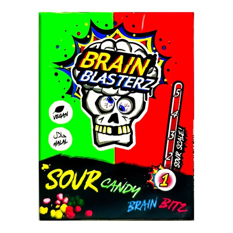 Brain Blasterz Sour Candy Brain Bitz Gr&oslash;n & R&oslash;d